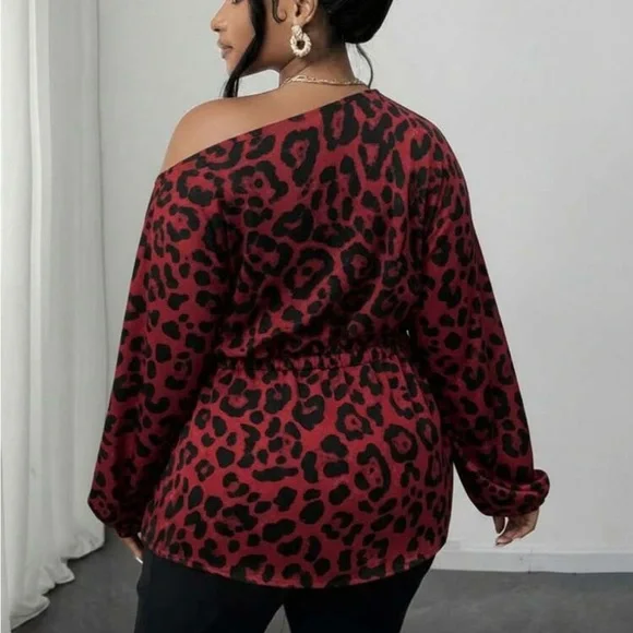 Plus Size Asymmetrical Off Shoulder Top Blouse Shirt Pink - Picture 12 of 16